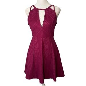 Free People magenta pink embroidered lace sleeveless a-line mini dress size 2